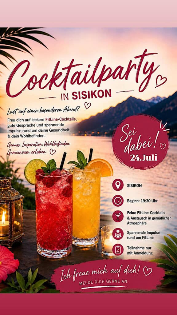 Petra und Team veranstalten eine Fitline-Cocktail Party am 24.7.26