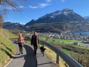 Sonntagsspaziergang mit Berg Fronalpstock im Hintergrund
