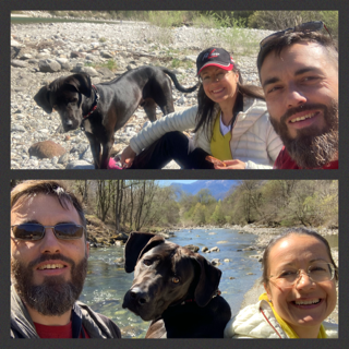 Damian und Petra mit Hund Amor an verschiedenen Flüssen im Tessin